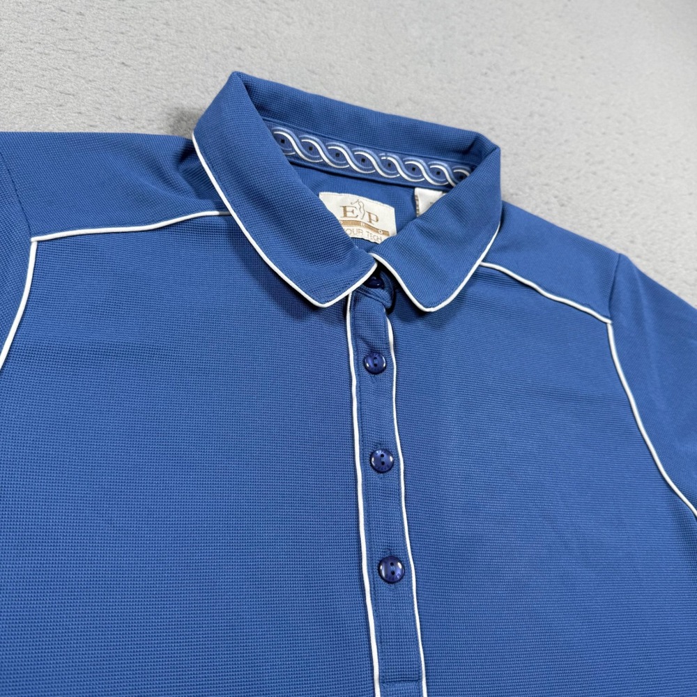 EP Pro Tour Tech Blue Golf Polo Shirt Womens Large Short Sleeve White Piping